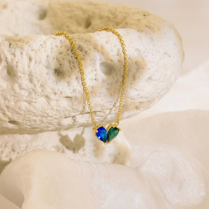 Custom Birthstone Necklace, Heart Birthstone Necklace