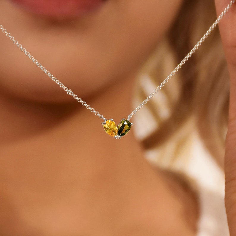 Custom Birthstone Necklace, Heart Birthstone Necklace