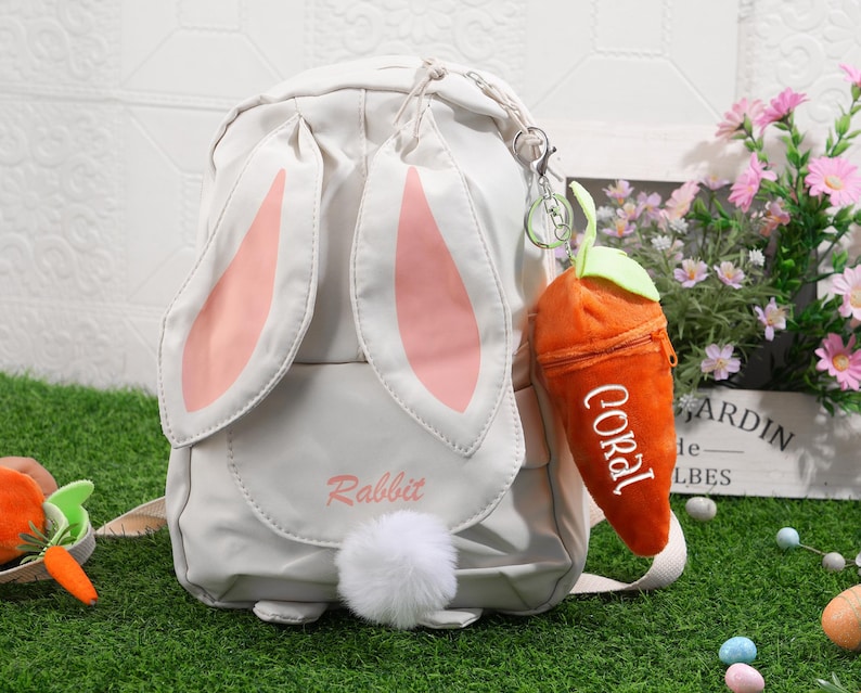 Personalized Bunny Rabbit: Plush Reversible Carrot Keychain,Easter Gifts