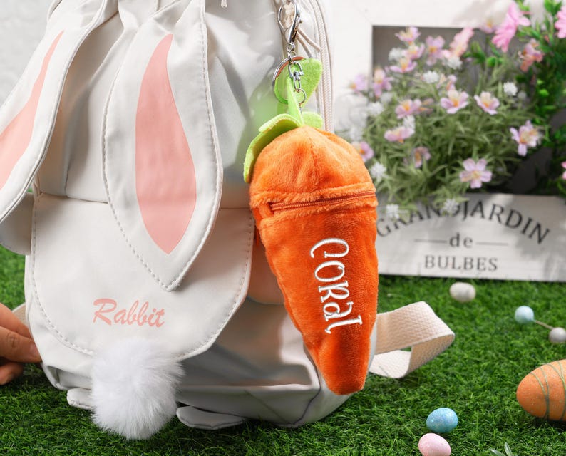 Personalized Bunny Rabbit: Plush Reversible Carrot Keychain,Easter Gifts