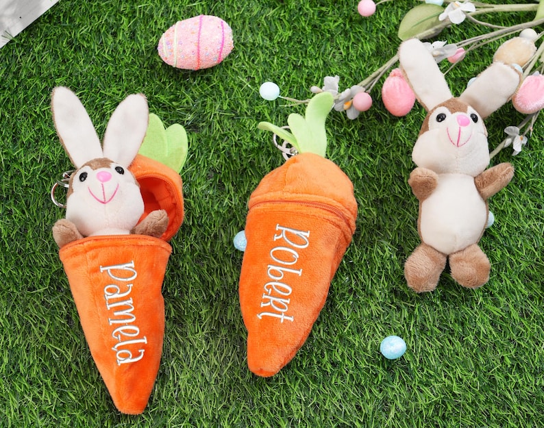 Personalized Bunny Rabbit: Plush Reversible Carrot Keychain,Easter Gifts