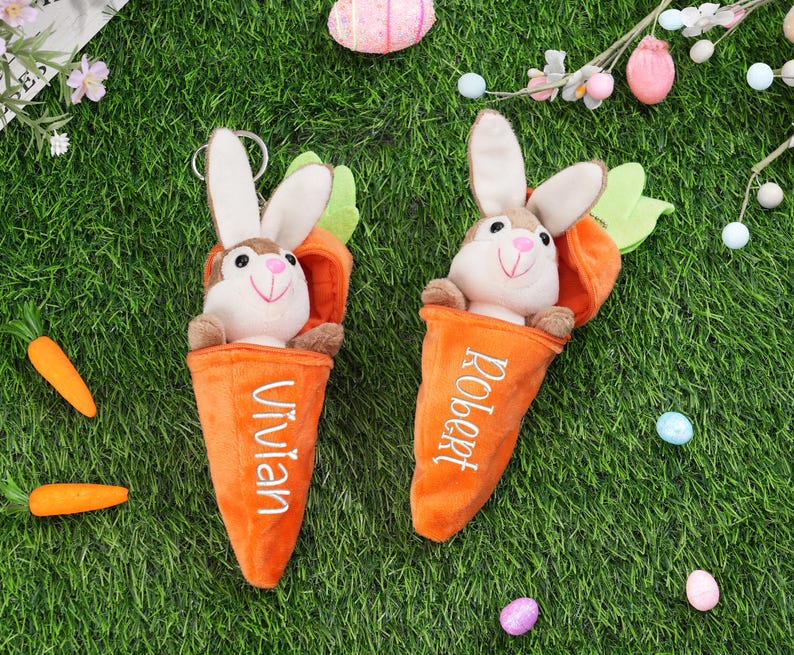 Personalized Bunny Rabbit: Plush Reversible Carrot Keychain,Easter Gifts