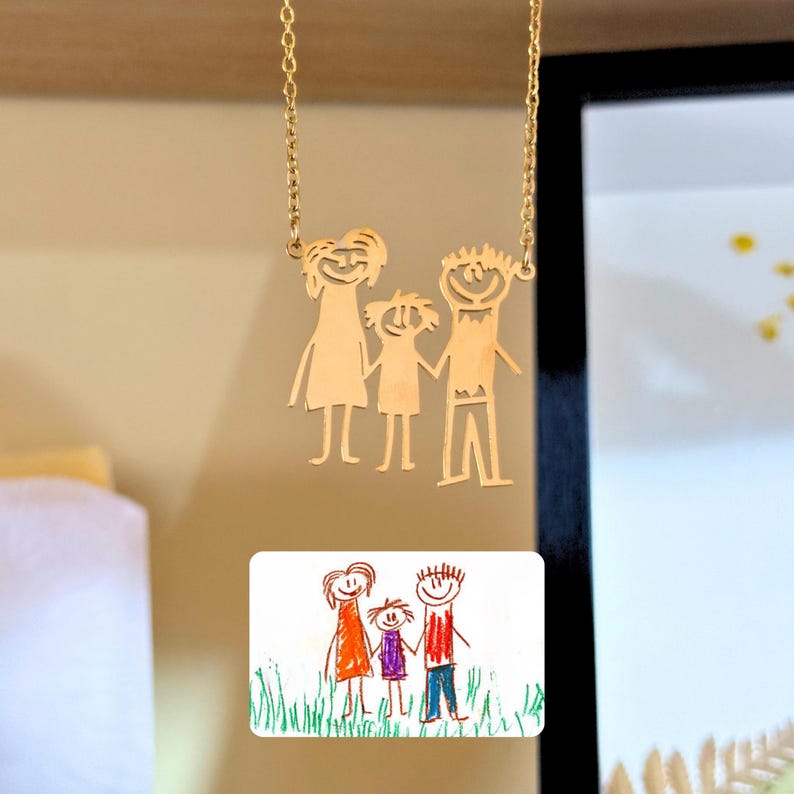 Custom Kids Drawing Necklace – Personalized Stainless Steel Artwork Gift