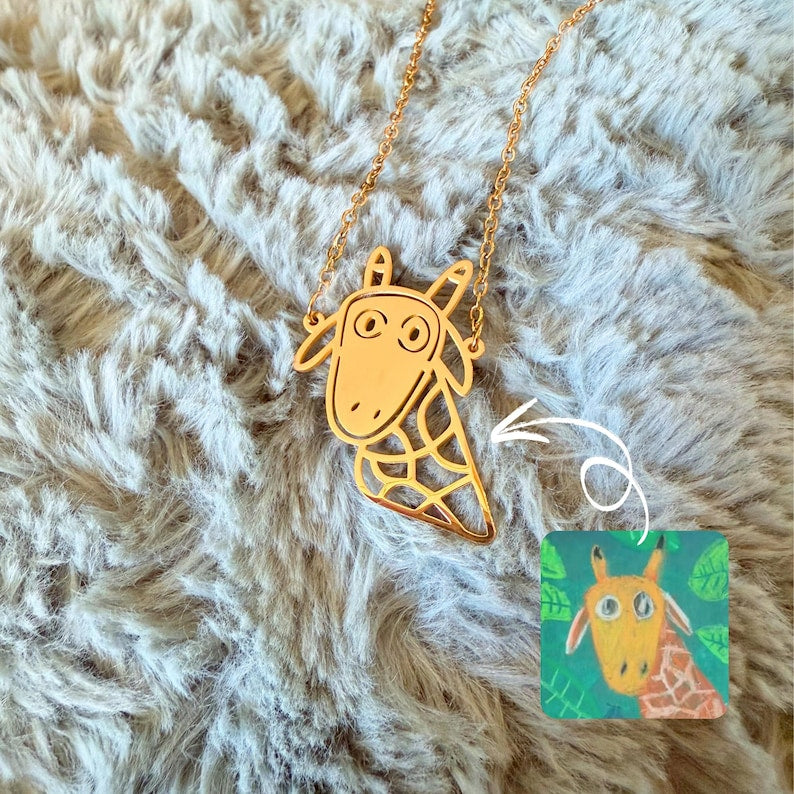 Custom Kids Drawing Necklace – Personalized Stainless Steel Artwork Gift
