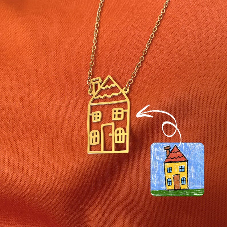 Custom Kids Drawing Necklace – Personalized Stainless Steel Artwork Gift