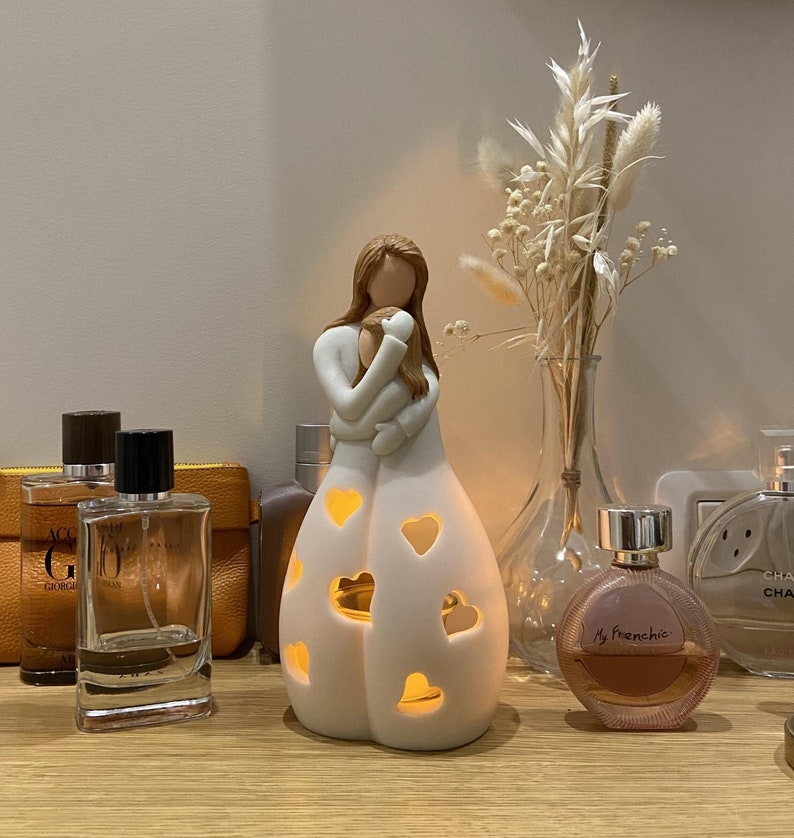 Hand-Painted Mother-Daughter Candle Holder Statue