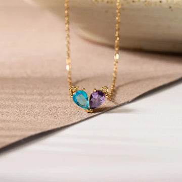 Custom Birthstone Necklace, Heart Birthstone Necklace