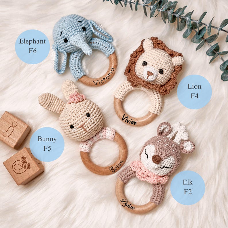 Personalized Baby Rattles • Animal Crochet Rattles