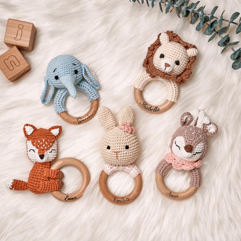 Personalized Baby Rattles • Animal Crochet Rattles