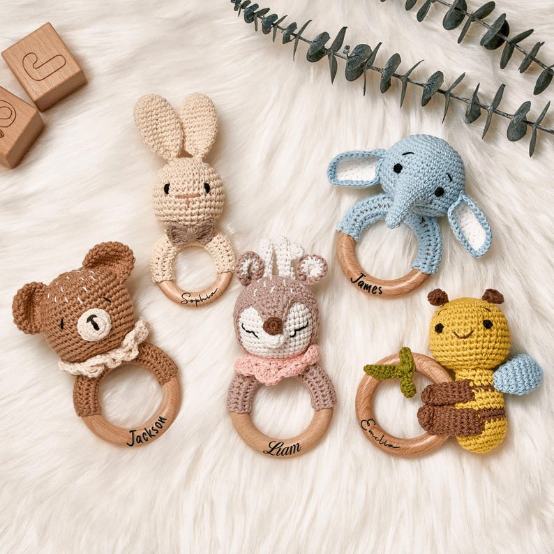 Personalized Baby Rattles • Animal Crochet Rattles