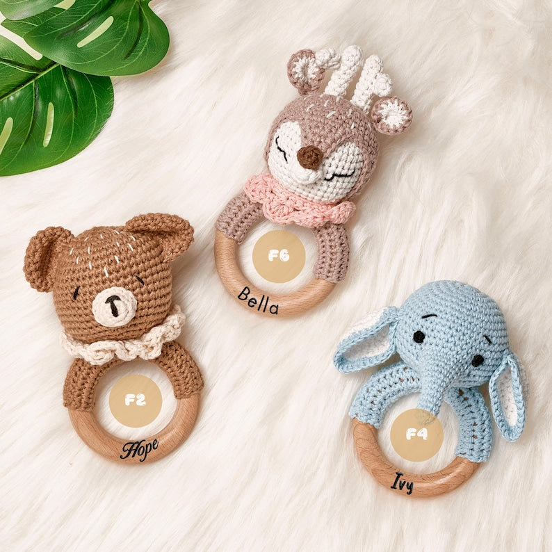 Personalized Baby Rattles • Animal Crochet Rattles