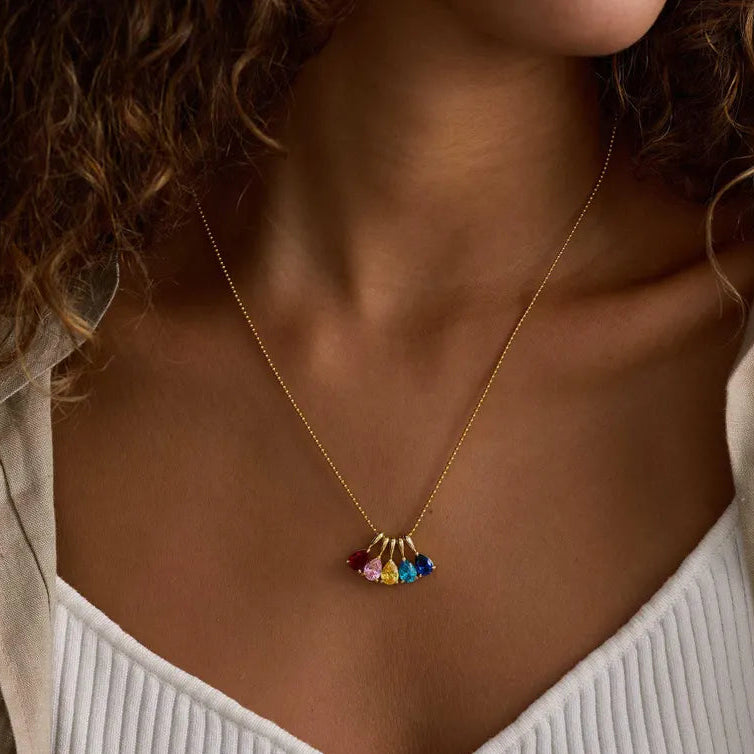Custom Birthstone Necklace, 14K Gold Diamond Necklace