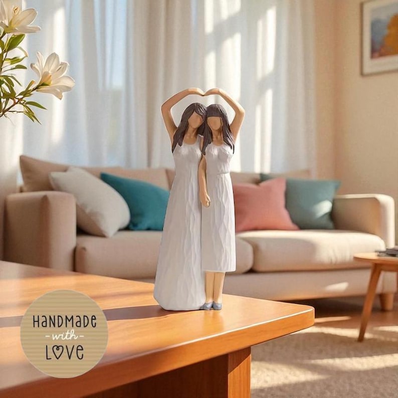 Mother & Daughter Resin Statue: Heartfelt Family Embrace Figurine