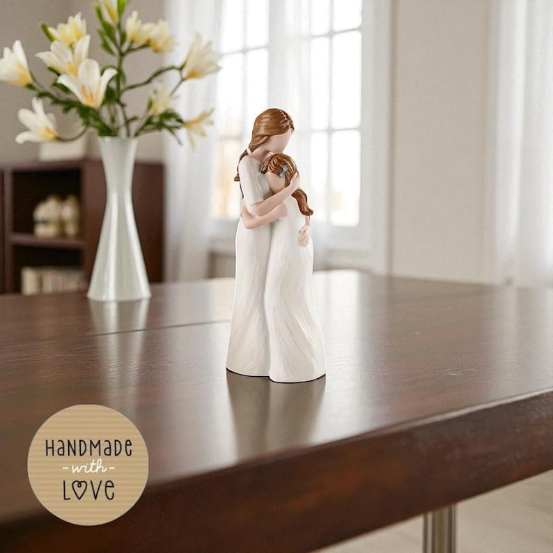 Mother & Daughter Resin Statue: Heartfelt Family Embrace Figurine