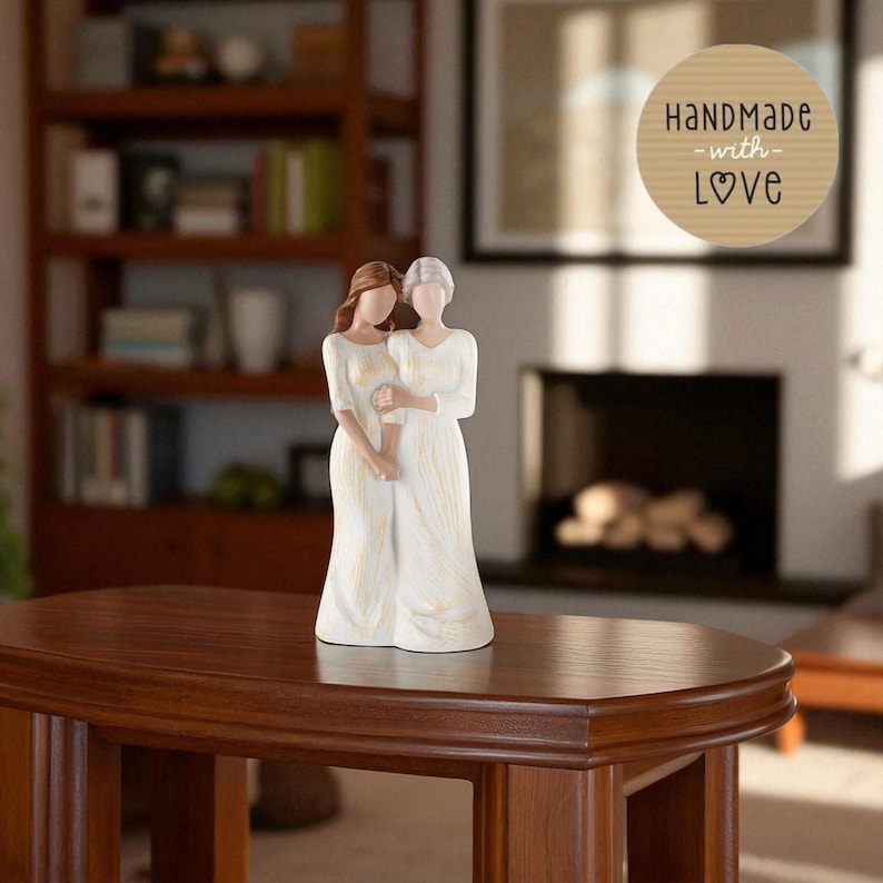 Mother & Daughter Resin Statue: Heartfelt Family Embrace Figurine