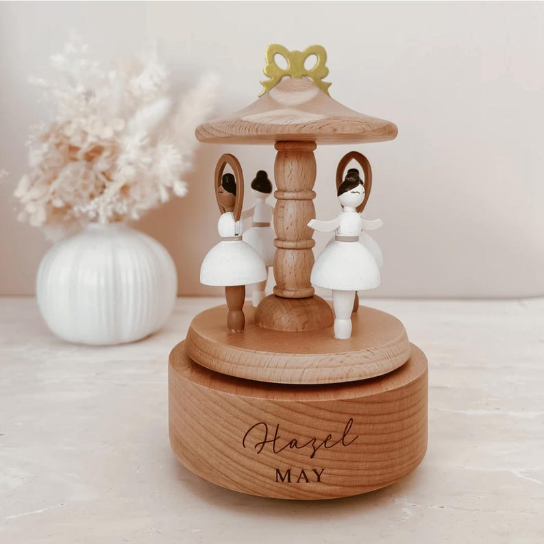 Personalised  Baby Gift Musical Carousel Wooden - Musical Carousel - Baby Keepsake - Custom Heirloom Music Box - Newborn Gift