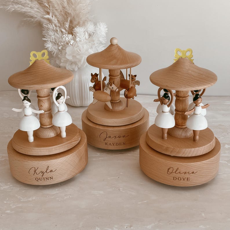 Personalised  Baby Gift Musical Carousel Wooden - Musical Carousel - Baby Keepsake - Custom Heirloom Music Box - Newborn Gift