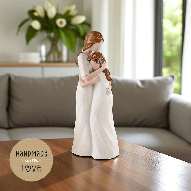 Mother & Daughter Resin Statue: Heartfelt Family Embrace Figurine