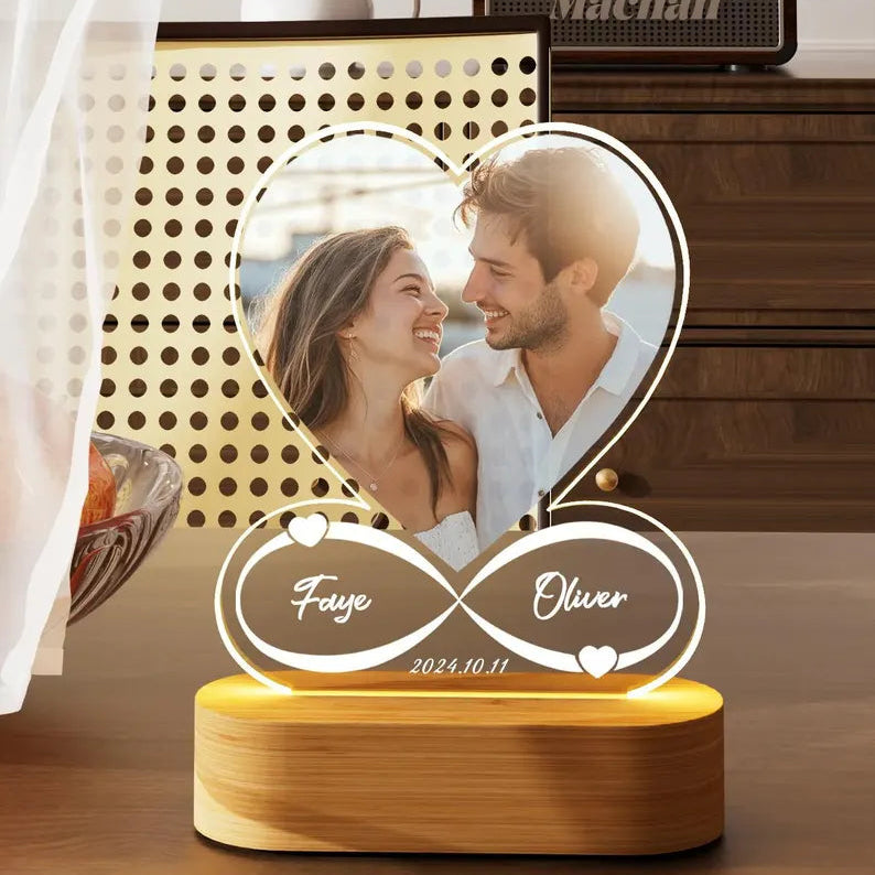 Personalized Photo Frame with Night Light – A Custom Heart  Picture Frame Gift for Anniversary, Valentine’s Day, Christmas, or Any Special Moment.