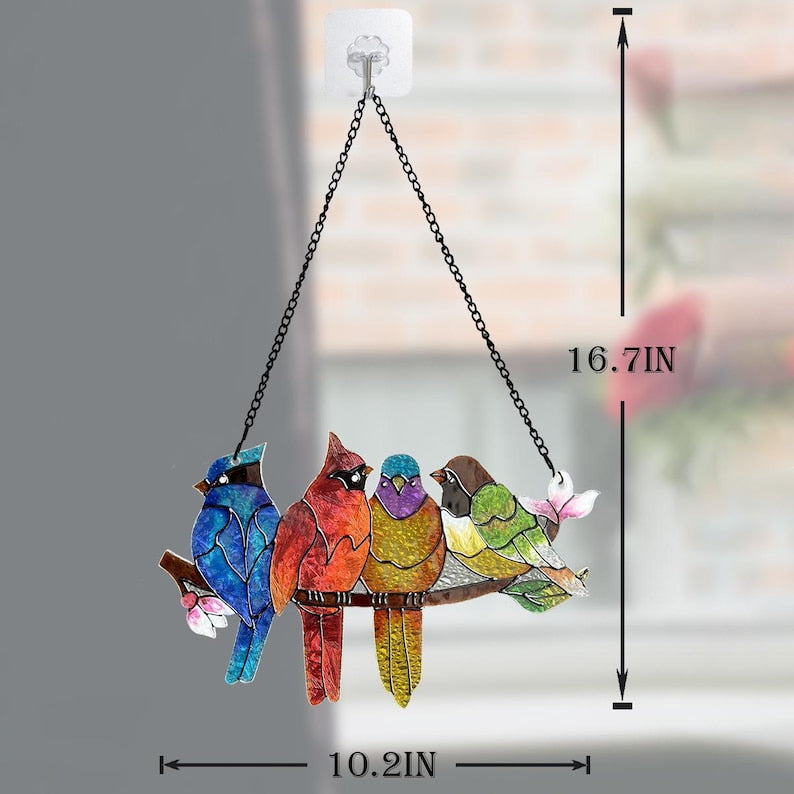 Stained Glass Birds Suncatcher, Garden Home Decor Gift