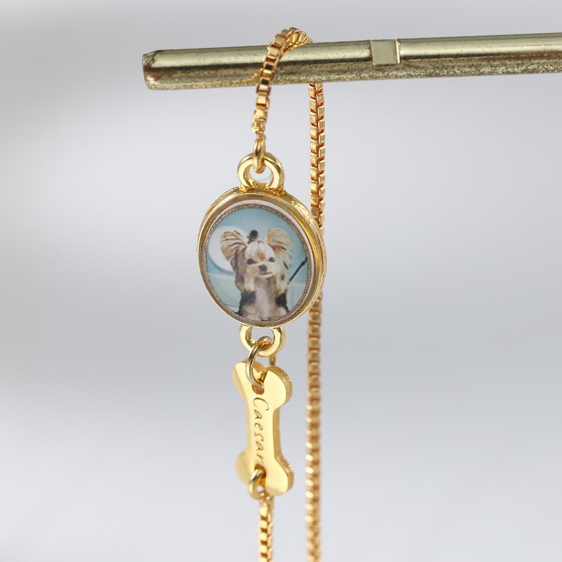 Personalized Pet Photo Bracelet, Custom Name Engraving & Pet Memorial Charm Jewelry