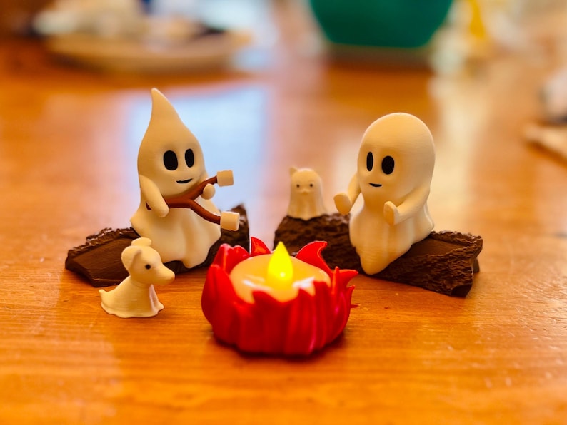 Ghost Campfire Gathering-Spooky Halloween Decor-Cute Ghost Figurine Set