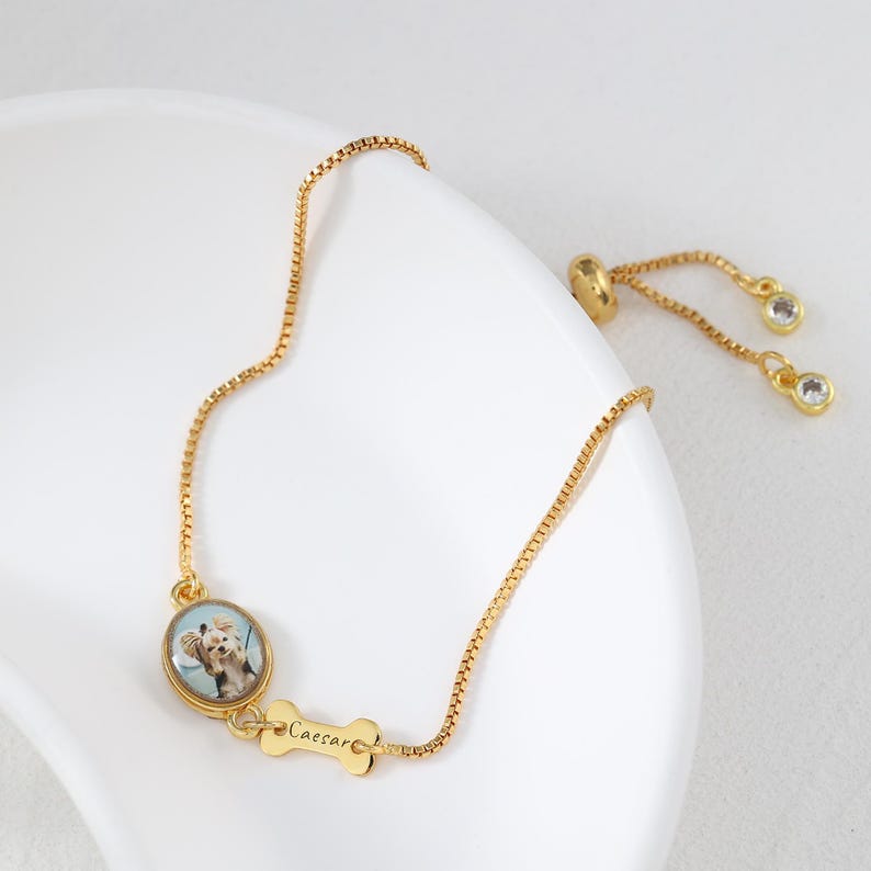 Personalized Pet Photo Bracelet, Custom Name Engraving & Pet Memorial Charm Jewelry