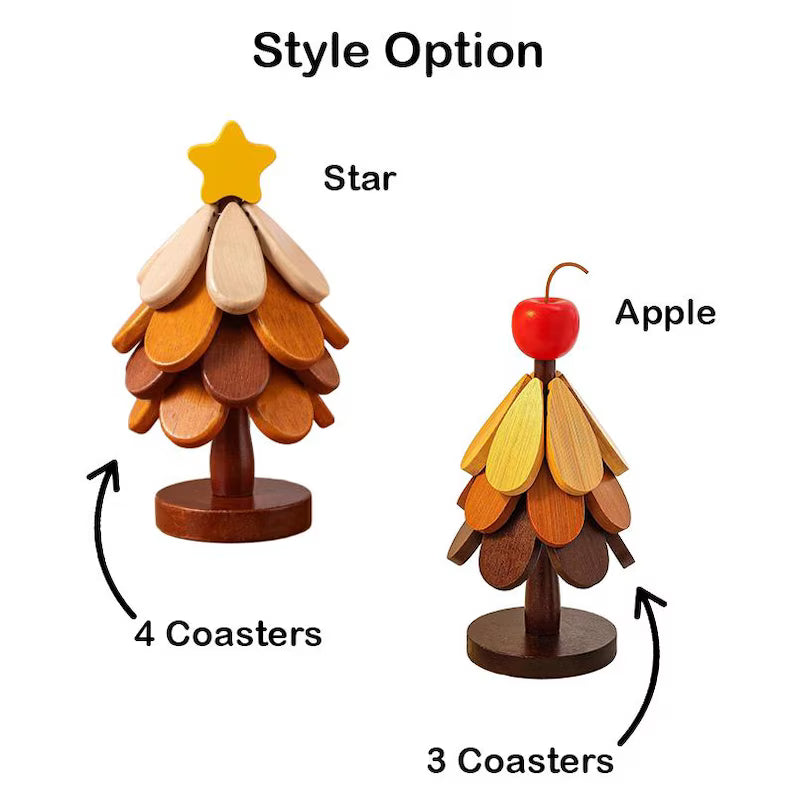 Wooden Christmas Tree Trivet Set