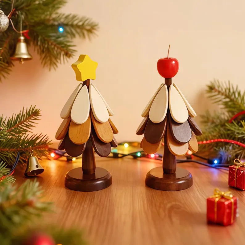 Wooden Christmas Tree Trivet Set