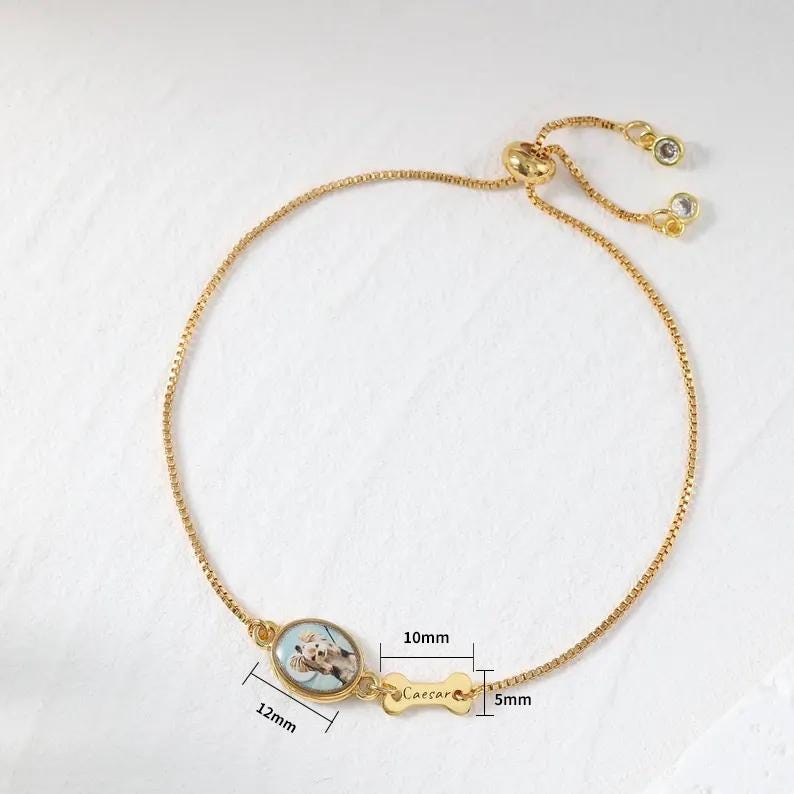 Personalized Pet Photo Bracelet, Custom Name Engraving & Pet Memorial Charm Jewelry
