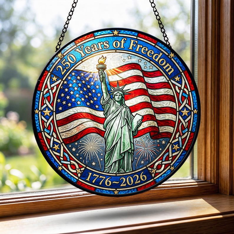 250 Years Freedom Stained Glass Suncatcher – USA 250th Decor