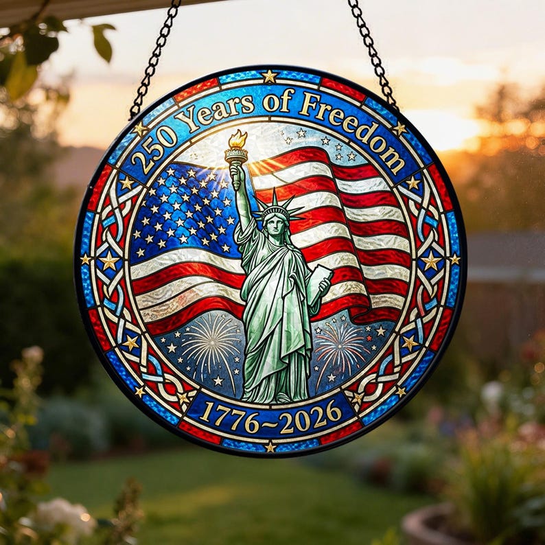250 Years Freedom Stained Glass Suncatcher – USA 250th Decor