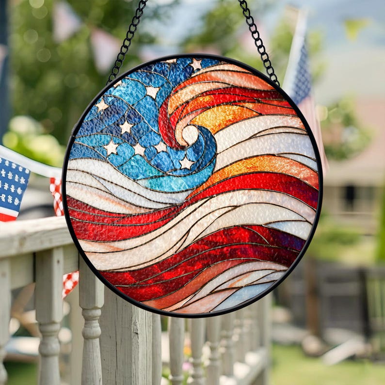 USA 250th Anniversary Stained Glass Suncatcher – Patriotic Flag Decor