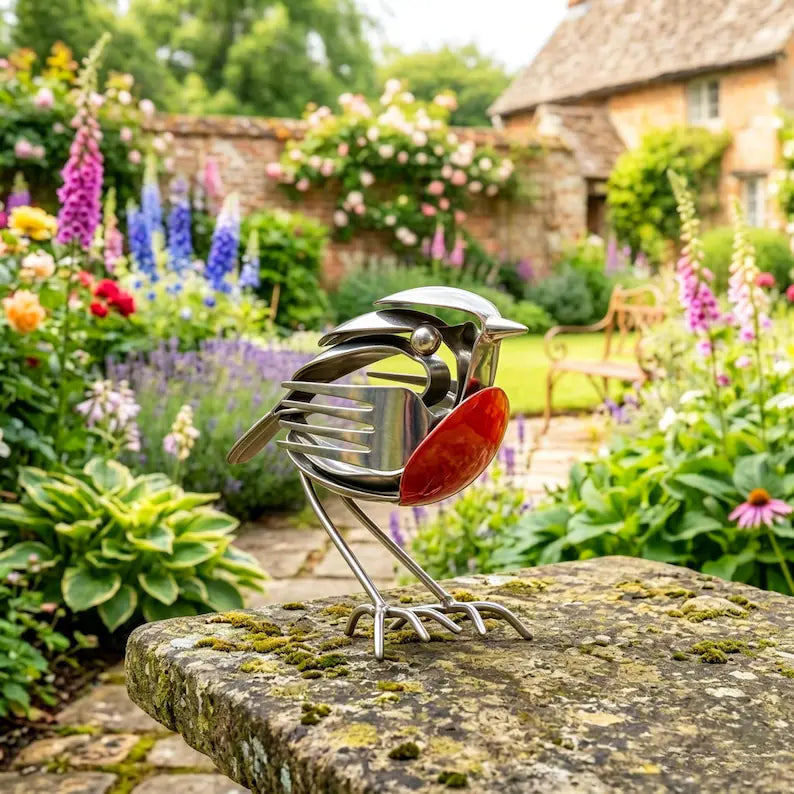 Summer Hot Sale Handmade Upcycled Cutlery Robin Sculpture, Metal Bird Art Decor