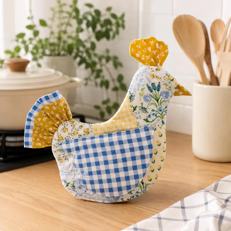Handmade Chicken Oven Mitt Set, Farmhouse Kitchen Gift