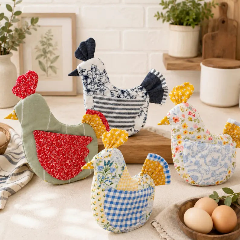 Handmade Chicken Oven Mitt Set, Farmhouse Kitchen Gift