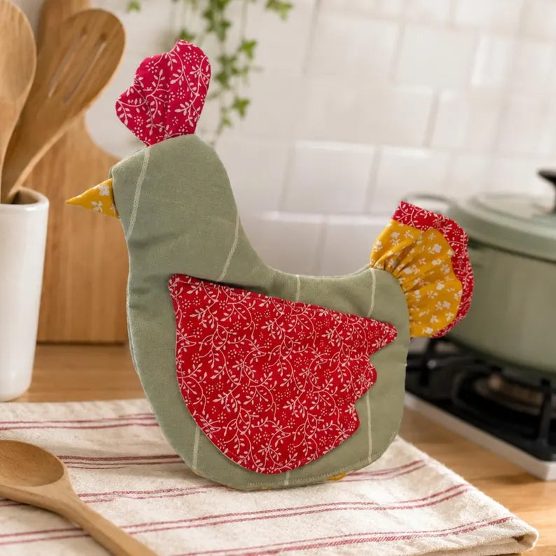 Handmade Chicken Oven Mitt Set, Farmhouse Kitchen Gift