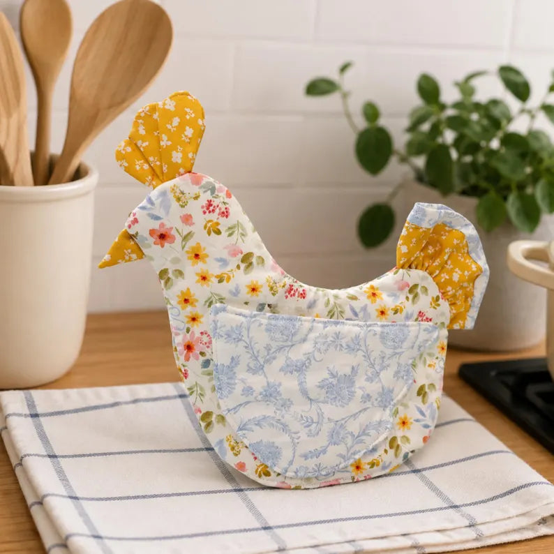 Handmade Chicken Oven Mitt Set, Farmhouse Kitchen Gift