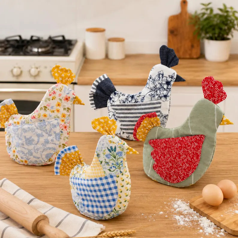 Handmade Chicken Oven Mitt Set, Farmhouse Kitchen Gift