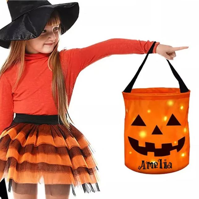 Personalized Halloween LED Light Pumpkin Bucket
