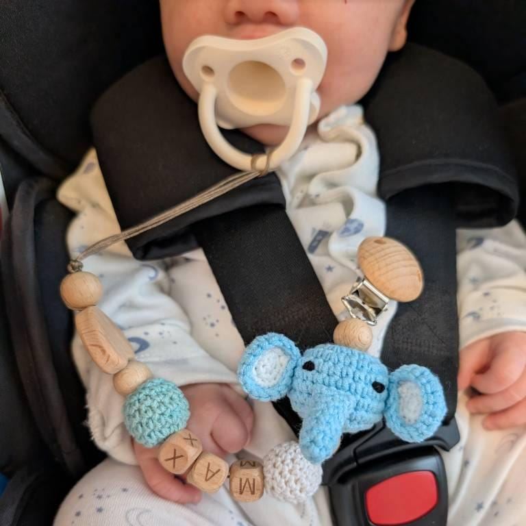 Personalized Baby Pacifier Crocheted Animal Clip