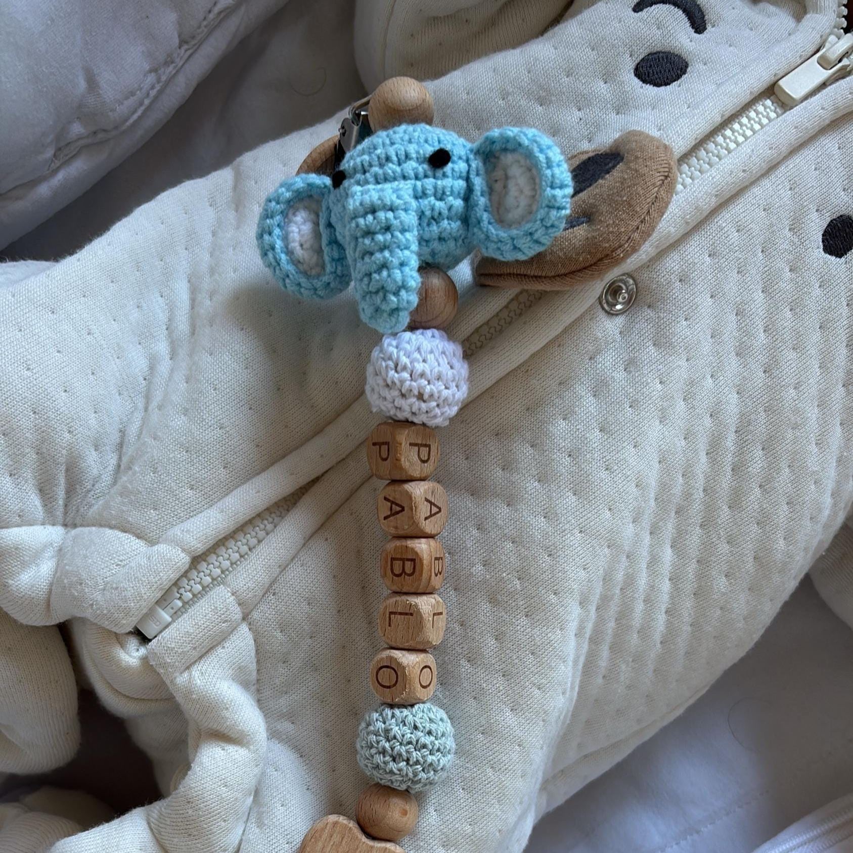 Personalized Baby Pacifier Crocheted Animal Clip