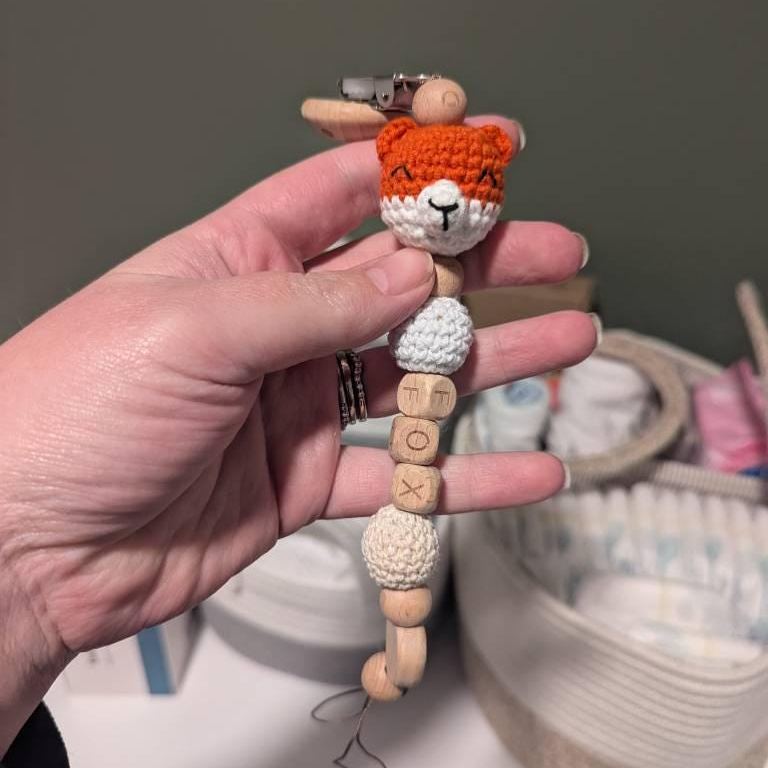 Personalized Baby Pacifier Crocheted Animal Clip
