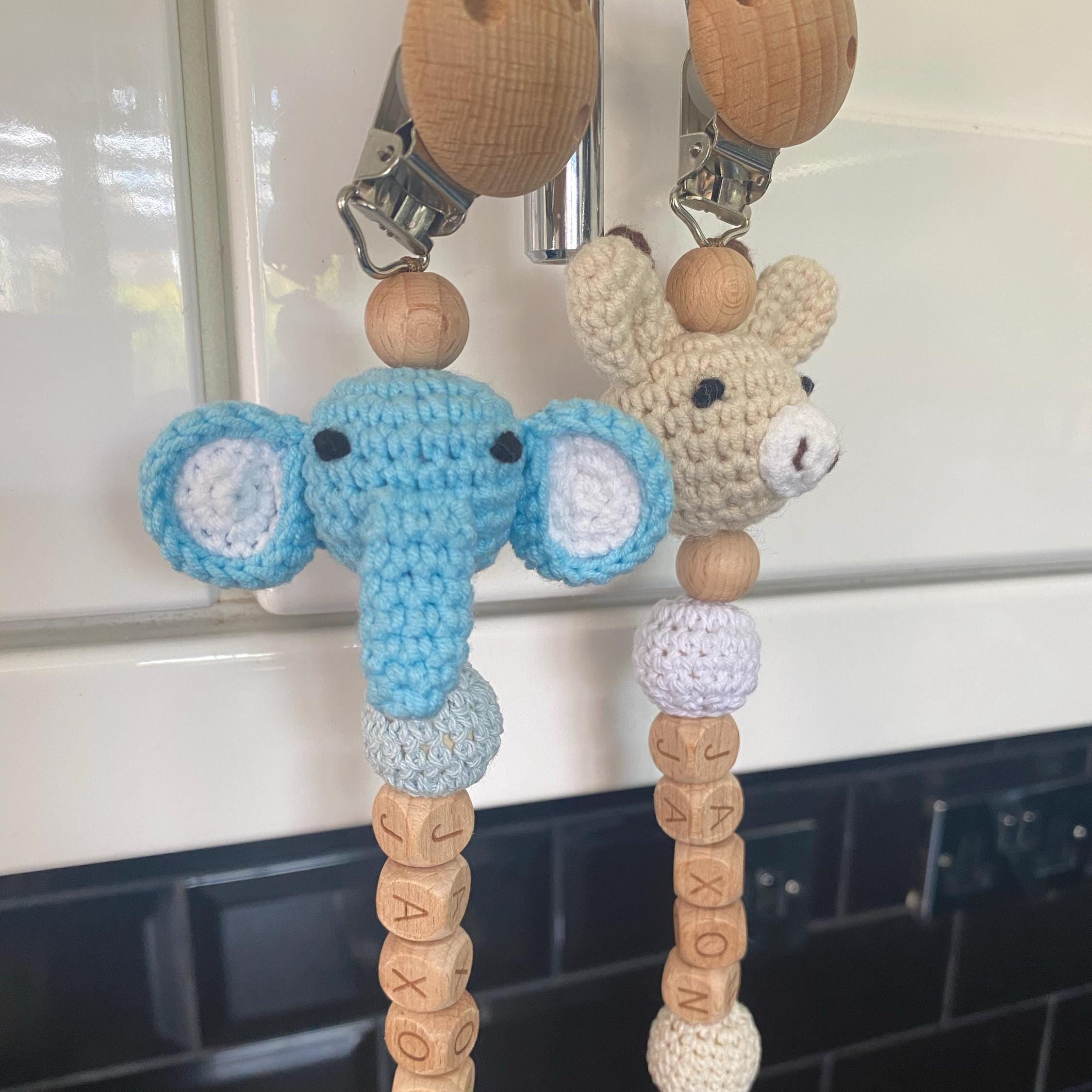 Personalized Baby Pacifier Crocheted Animal Clip