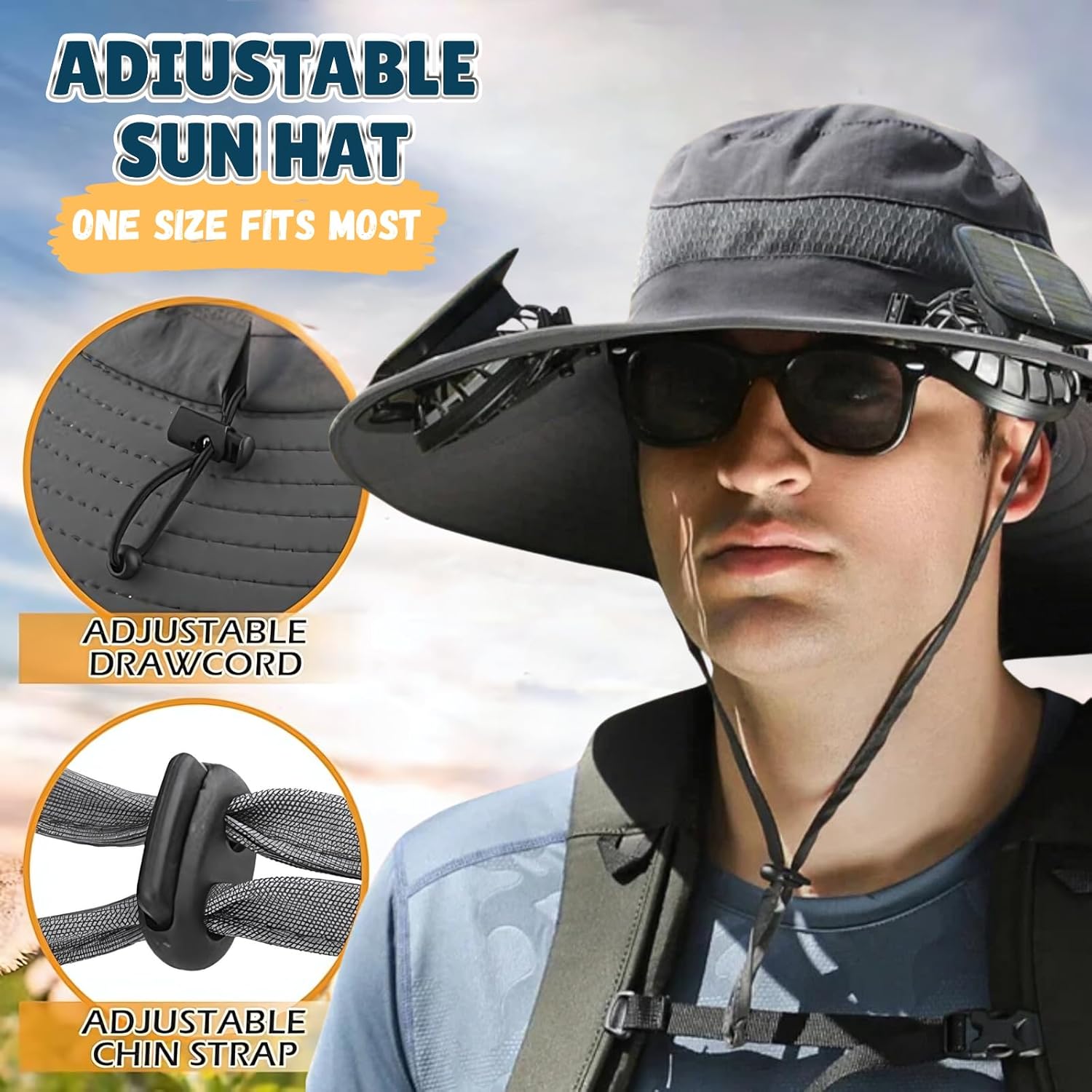 Unisex Breezy Solar Fan Hat (Adjustable 22"-25")