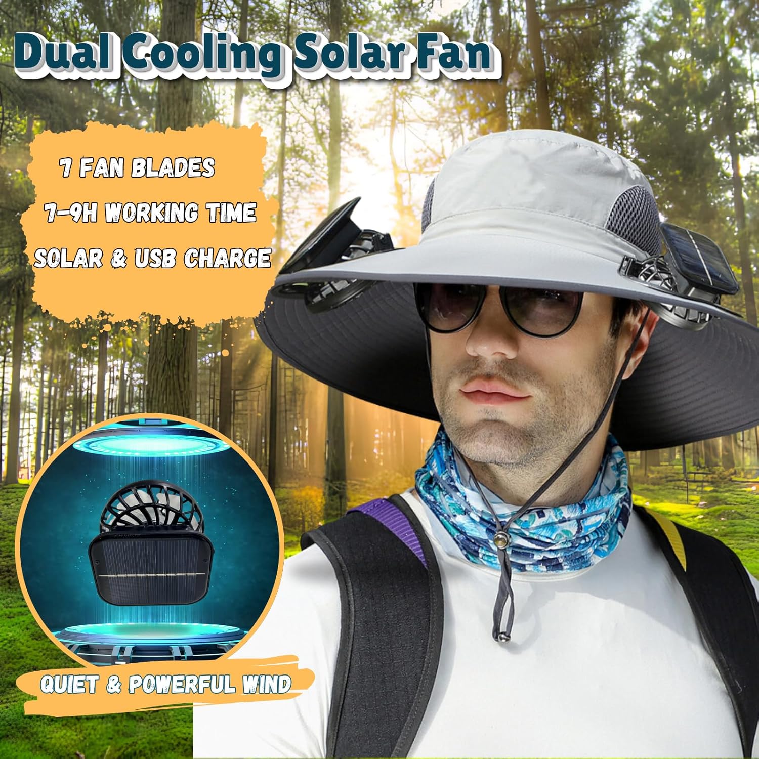Unisex Breezy Solar Fan Hat (Adjustable 22"-25")
