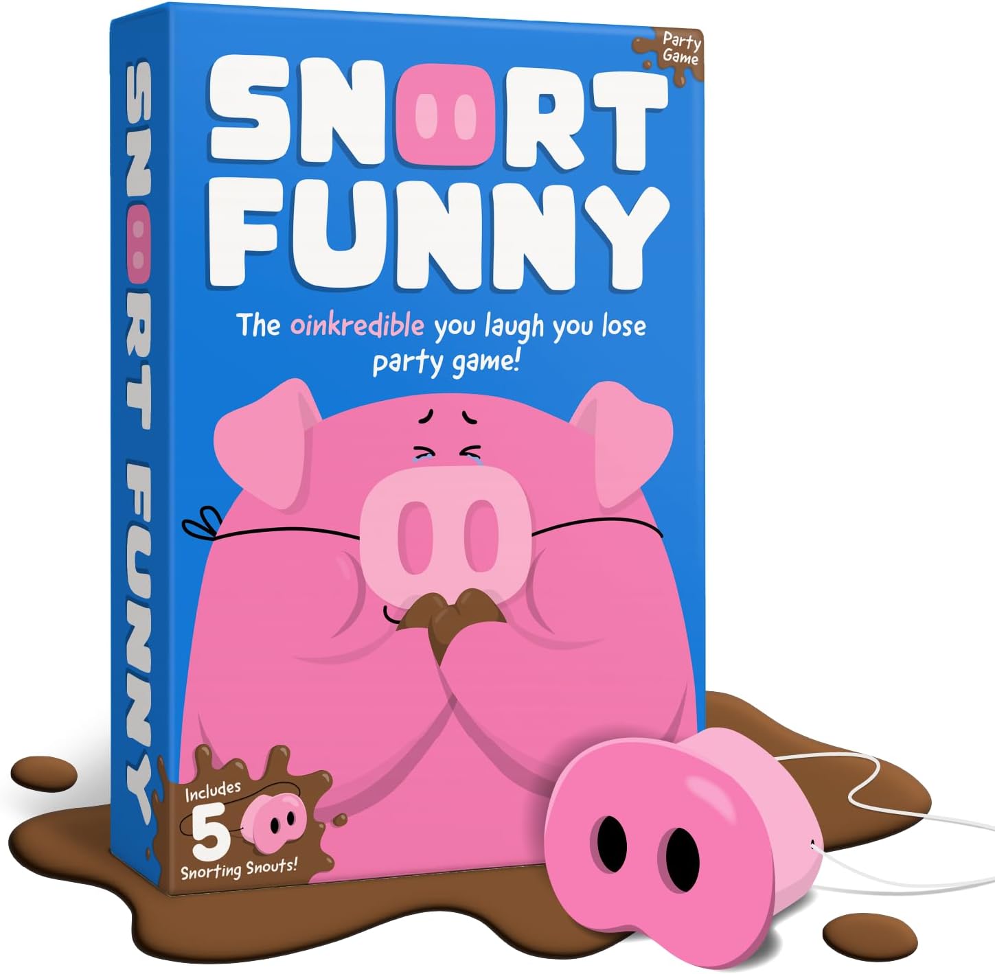 Jeu de société Snort Challenge – Jeu de cartes amusant pour la famille et les amis avec des museaux de cochon, 150 tâches et des jetons de boue | 8 ans et plus, 4 à 8 joueurs