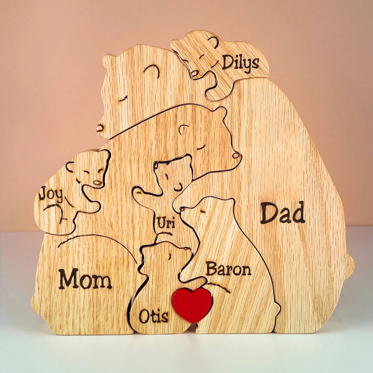 Cadeaux Décoration Maison Ours en Bois Noms Personnalisés Puzzle Famille