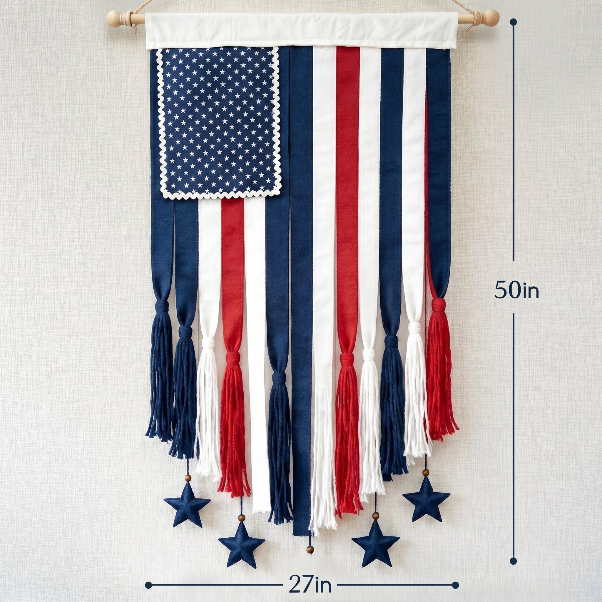 250th Anniversary Special Boho American Flag Tassel Wall Hanging, Patriotic 4th of July Decor (4 Styles)