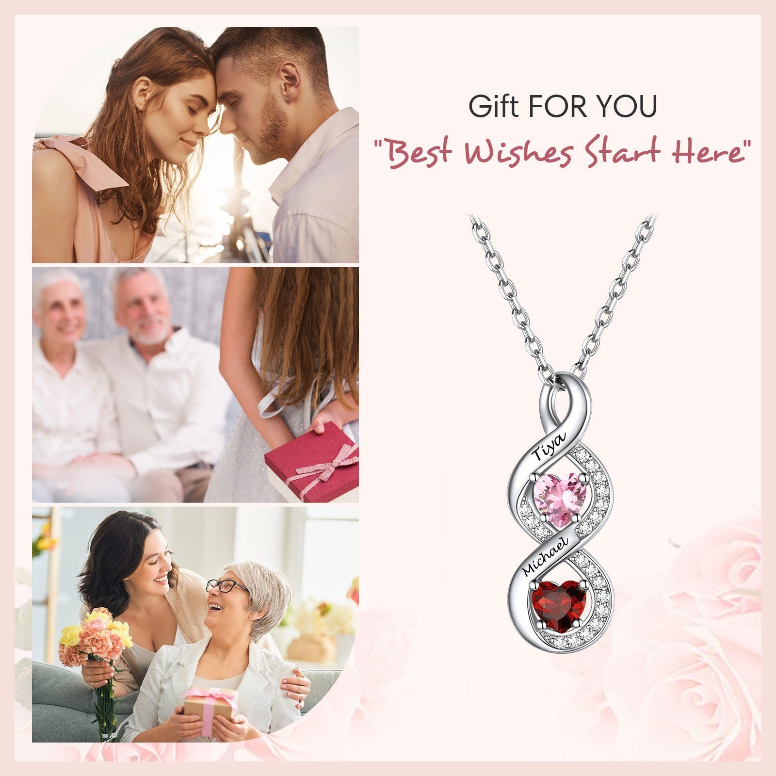 Custom Name Birthstone Infinity Necklace for Mom